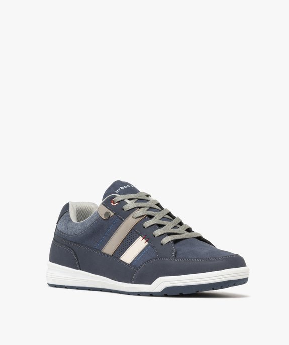 Baskets homme style denim avec bandes latérales et à lacets vue3 - URBAN STEPS - GEMO