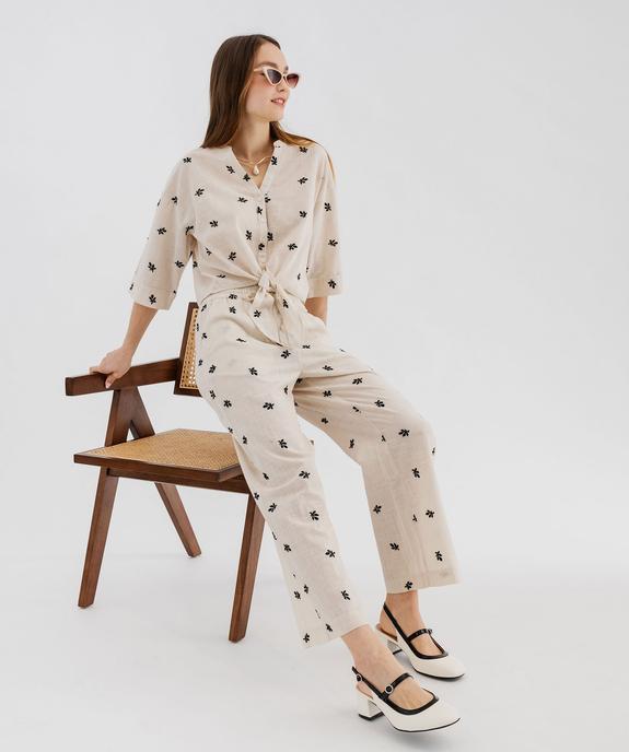 Blouse manches courtes brodée à nouer femme vue4 - GEMO(FEMME PAP) - GEMO
