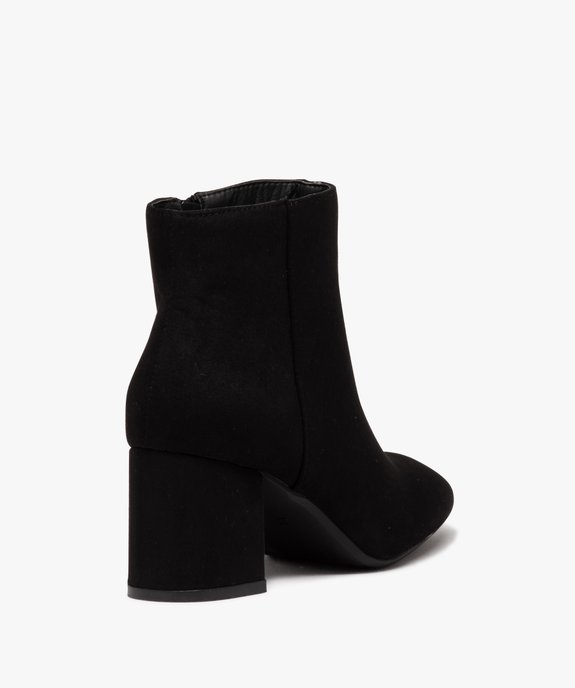 Boots femme à talon carré en velours uni et à zip vue4 - GEMO 4G FEMME - GEMO