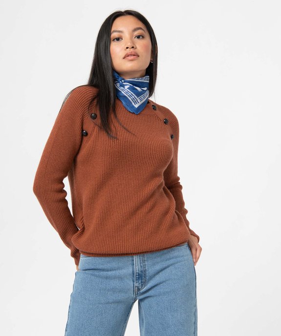 Pull femme à col rond avec boutons aux emmanchures vue1 - GEMO(FEMME PAP) - GEMO