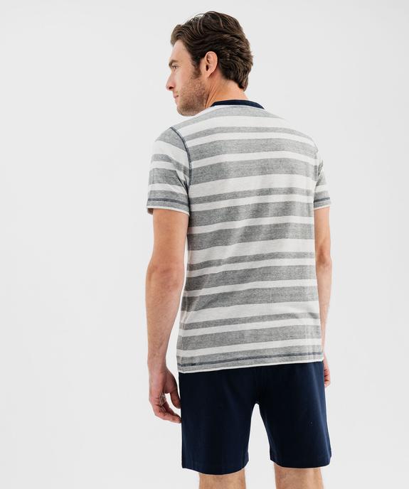 Pyjashort avec haut rayé et bas uni homme vue6 - GEMO 4G HOMME - GEMO