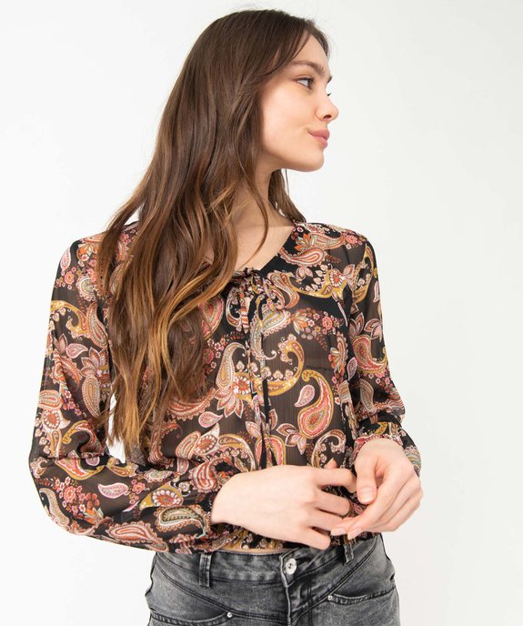 Blouse femme en voile imprimé avec finitions élastiques vue2 - GEMO(FEMME PAP) - GEMO