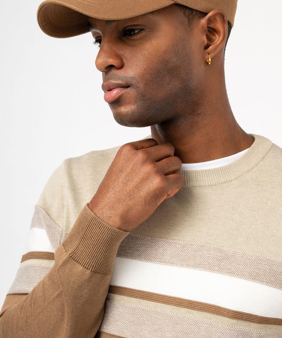 Pull en maille fine à bandes texturées homme vue2 - GEMO (HOMME) - GEMO
