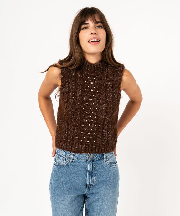 Pull sans manches pailleté à col cheminée femme vue1 - GEMO(FEMME PAP) - GEMO