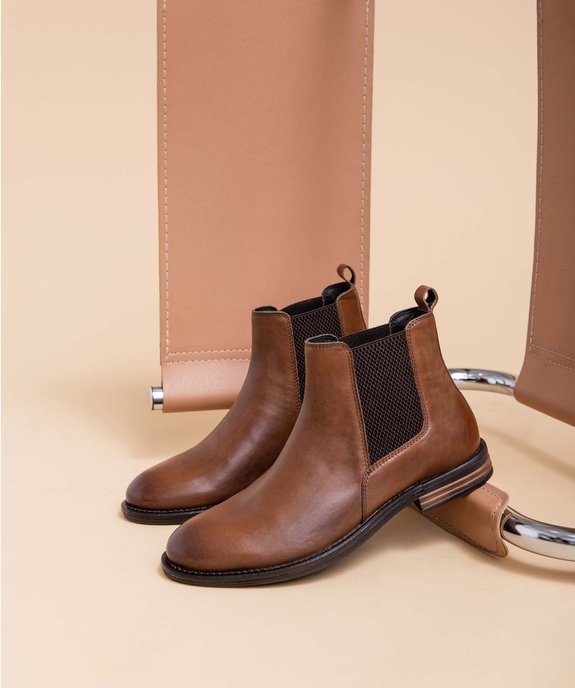 Boots homme style Chelsea dessus cuir uni - Taneo vue1 - TANEO - GEMO