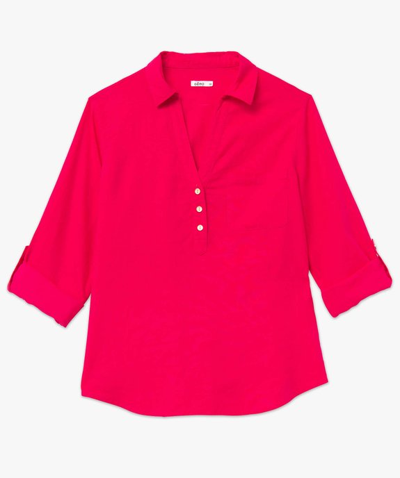 Chemise femme avec col boutonné contenant du lin vue4 - GEMO 4G FEMME - GEMO