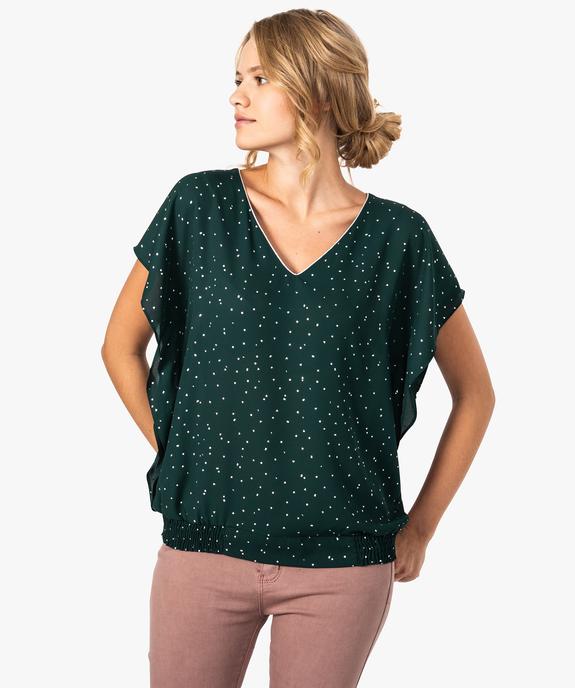 Blouse femme manches courtes fluide à col V et motifs argentés vue1 - GEMO(FEMME PAP) - GEMO