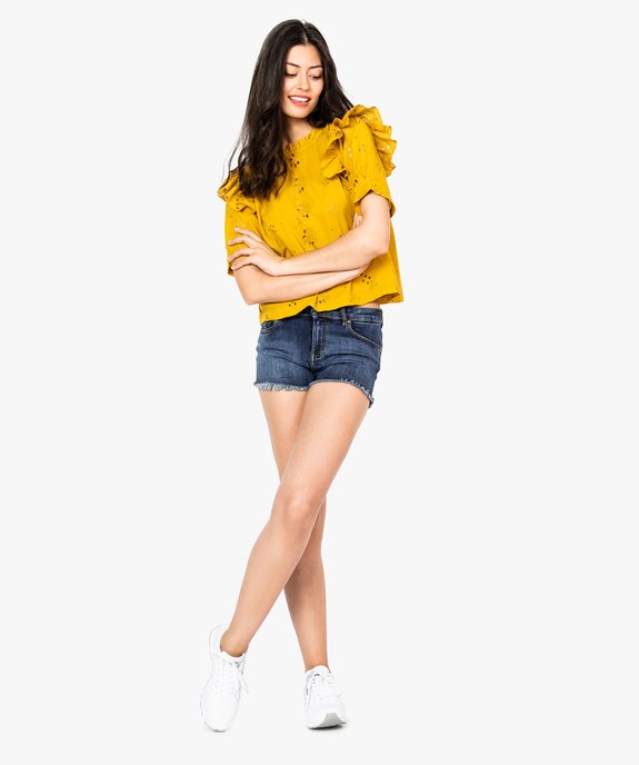 Blouse à manches courtes volantées avec broderie anglaise vue5 - FOLLOW ME 2 - GEMO