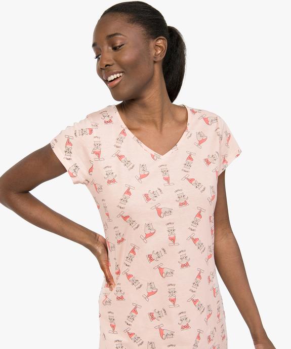 Chemise de nuit imprimée à manches courtes femme vue2 - GEMO 4G FEMME - GEMO
