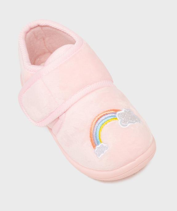 Chaussons en velours à scratch moelleux imprimé arc-en-ciel fille vue5 - GEMO (ENFANT) - GEMO