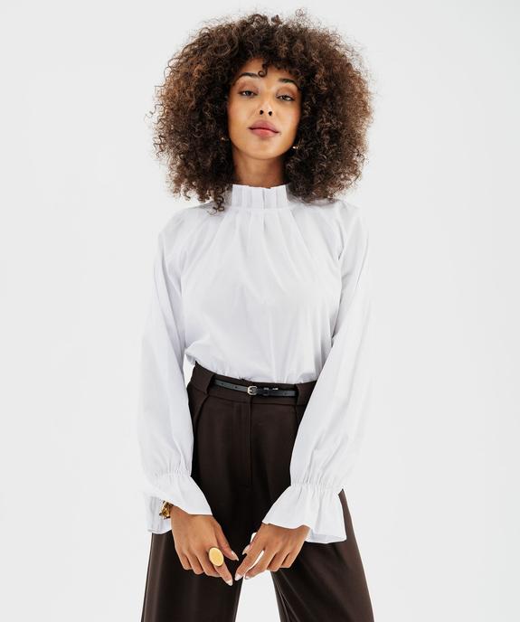 Blouse en coton stretch avec finitions froncées femme vue1 - GEMO(FEMME PAP) - GEMO