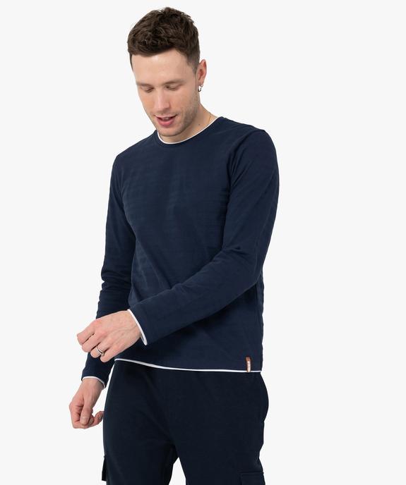 Tee-shirt homme à manches longues avec finitions contrastantes vue1 - GEMO (HOMME) - GEMO
