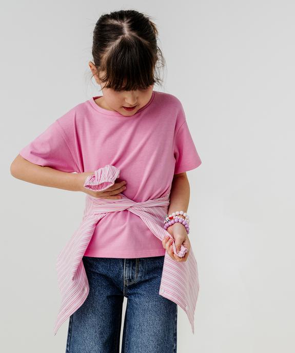 Tee-shirt manches courtes uni en coton épais fille vue6 - GEMO (ENFANT) - GEMO