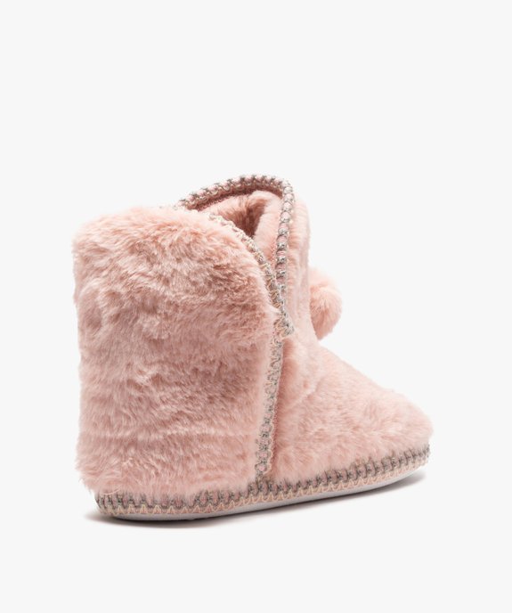 Chaussons femme boots en fourrure imitation et passementerie vue4 - GEMO(HOMWR FEM) - GEMO