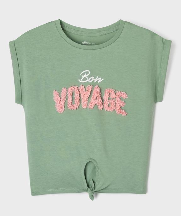 Tee-shirt manches courtes avec motif en relief et noeud fille vue1 - GEMO (ENFANT) - GEMO