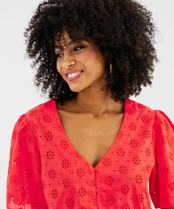 Blouse manches courtes en broderie anglaise à basque femme vue3 - GEMO(FEMME PAP) - GEMO