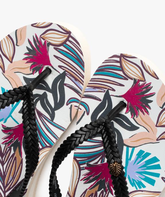 Tongs femme compensées à brides tressées détail bijou fantaisie vue3 - GEMO (PLAGE) - GEMO