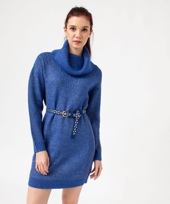 Robe pull pailletée avec grand col roulé femme vue1 - GEMO(FEMME PAP) - GEMO