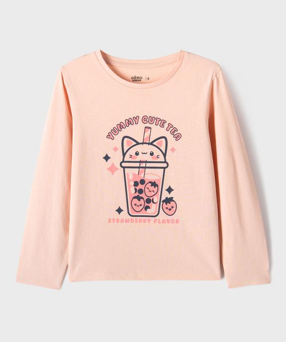 Tee-shirt manches longues avec motif devant fille vue2 - GEMO 4G FILLE - GEMO