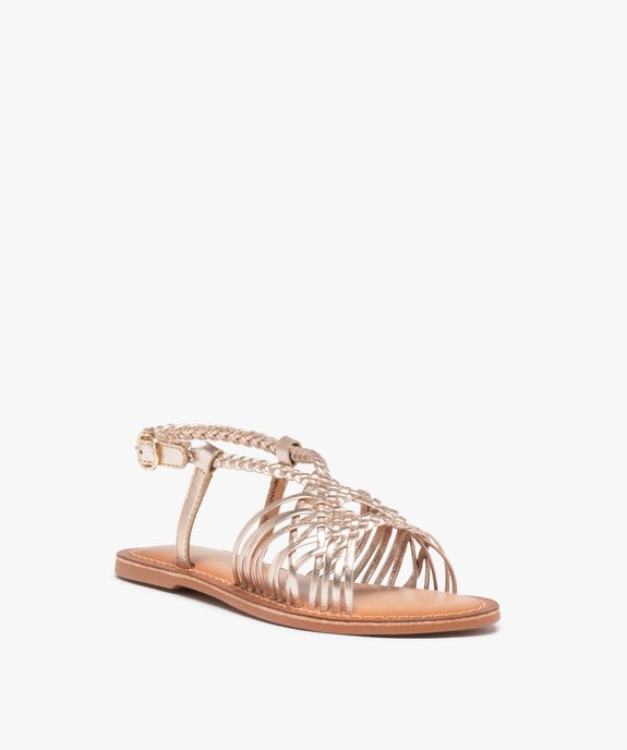 Sandales fille à fines brides tressées en cuir métallisé vue2 - GEMO (ENFANT) - GEMO