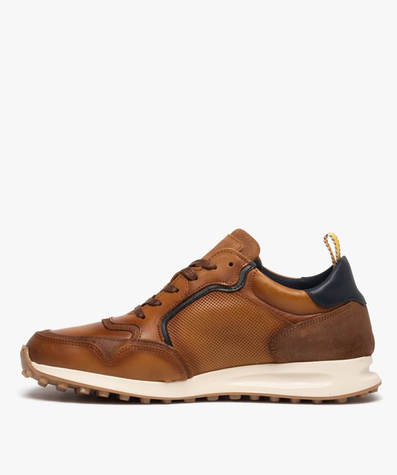Baskets homme casual dessus cuir uni - Tanéo vue3 - TANEO - GEMO