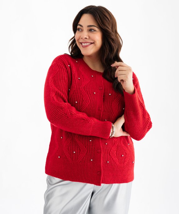 Gilet en maille torsadée avec perles femme grande taille vue1 - GEMO (G TAILLE) - GEMO
