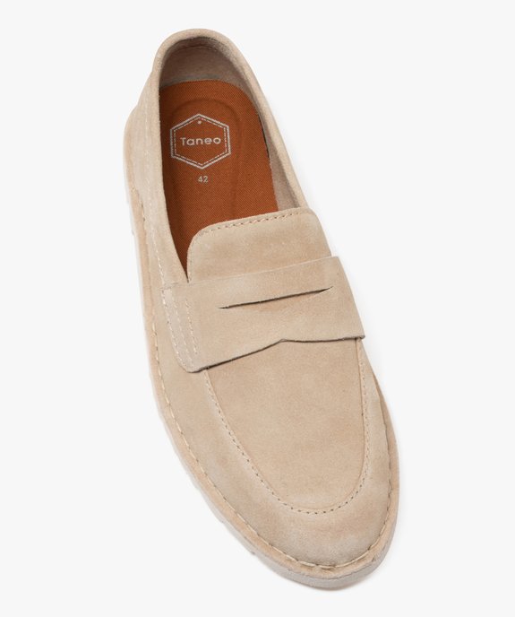 Mocassins homme unis dessus en cuir suédé style urbain - Taneo vue5 - TANEO - GEMO