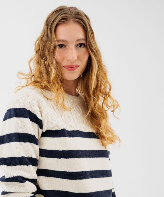 Pull en laine à rayures et maille fantaisie femme - LuluCastagnette vue3 - LULUCASTAGNETTE - GEMO