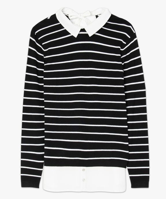 Pull femme 2 en 1 à rayures avec col et bas chemise vue4 - GEMO(FEMME PAP) - GEMO