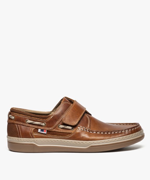 Chaussures bateau homme dessus cuir fermeture scratch vue1 - GEMO (CONFORT) - GEMO