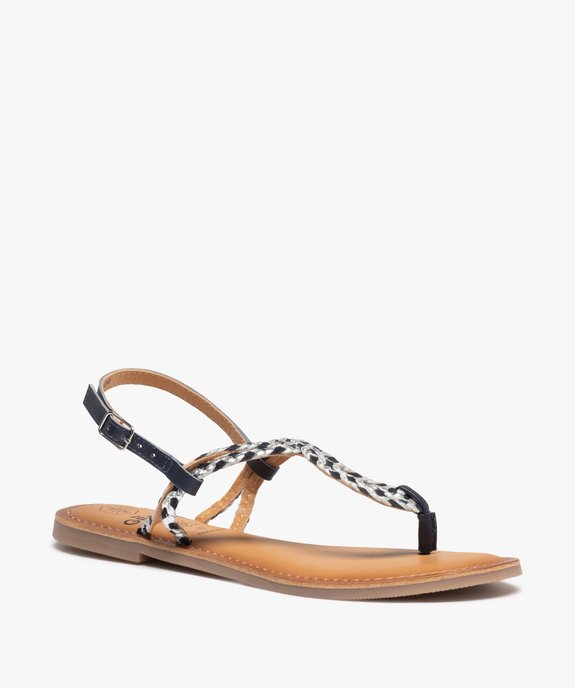 Sandales femme à talon plat et brides tressées en cuir vue2 - GEMO (CASUAL) - GEMO