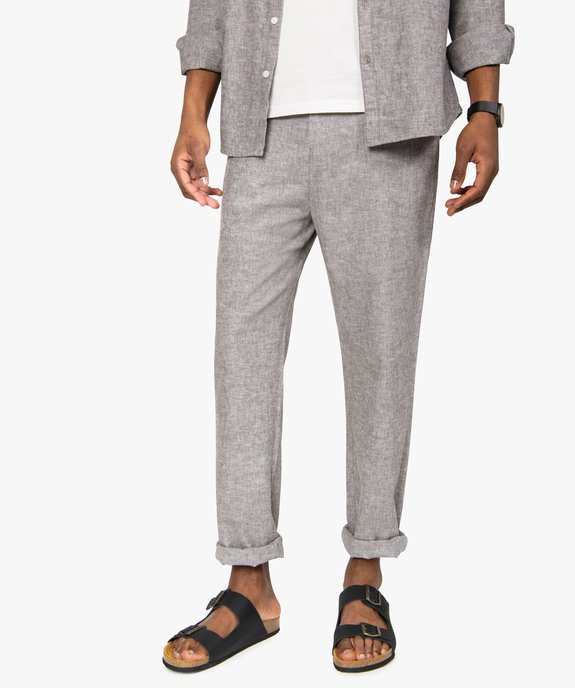 Pantalon homme 55% lin coupe droite vue1 - GEMO (HOMME) - GEMO