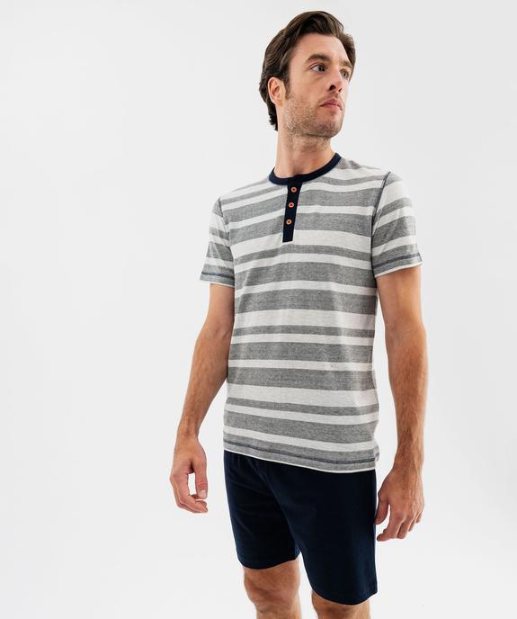 Pyjashort avec haut rayé et bas uni homme vue4 - GEMO 4G HOMME - GEMO