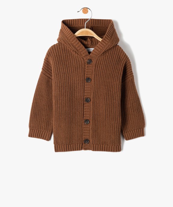 Gilet bébé garçon à capuche en grosse maille vue1 - GEMO(BEBE DEBT) - GEMO