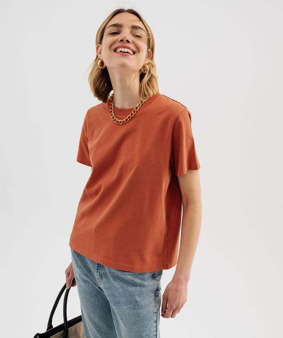 Tee-shirt manches courtes et col rond uni en coton résistant femme vue1 - GEMO(FEMME PAP) - GEMO