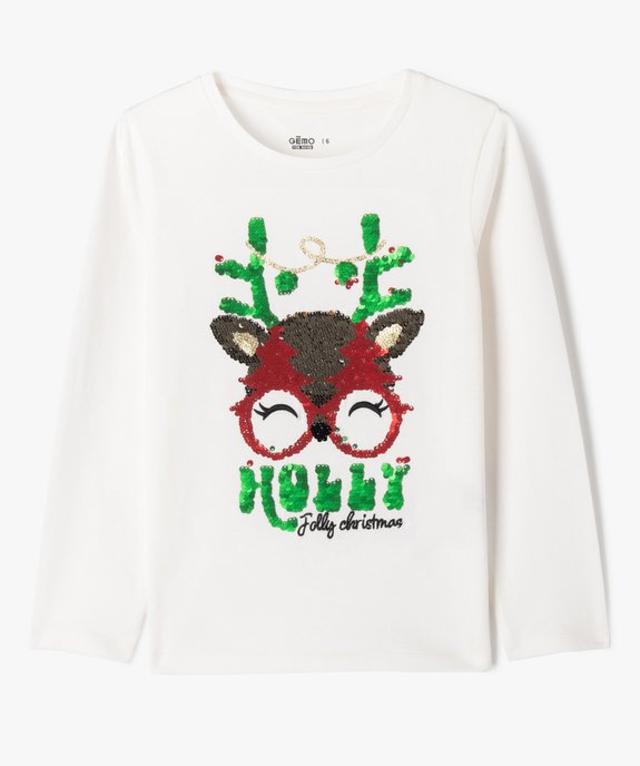 Tee-shirt manches longues spécial Noël fille vue1 - GEMO 4G FILLE - GEMO