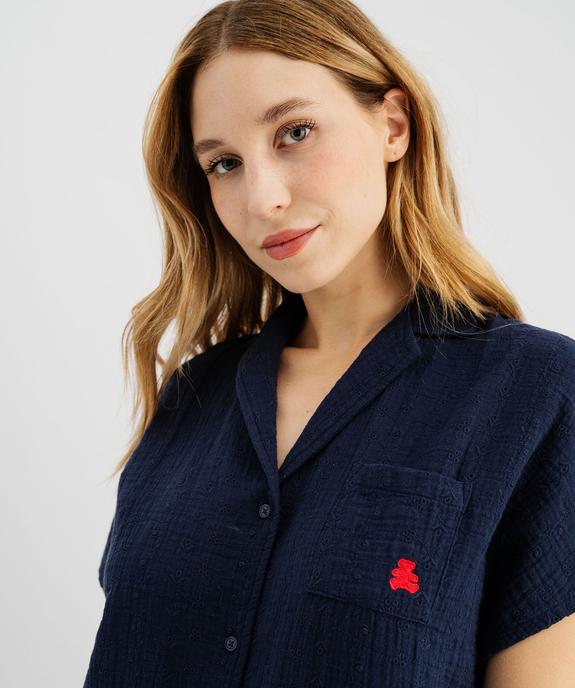 Chemise de nuit en broderie anglaise à col tailleur femme - LuluCastagnette vue3 - LULUCASTAGNETTE - GEMO