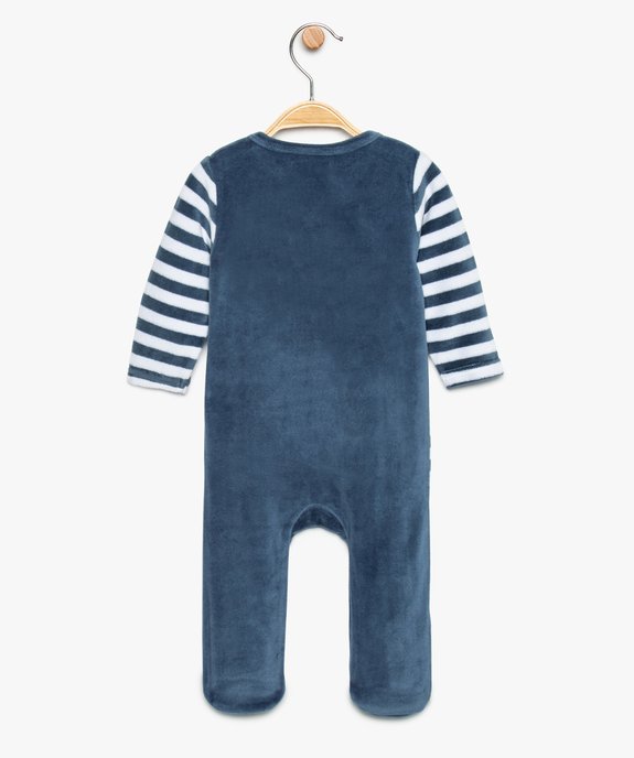 Pyjama bébé en velours avec fermeture devant rayé et motifs poissons vue2 - GEMO(BB COUCHE) - GEMO