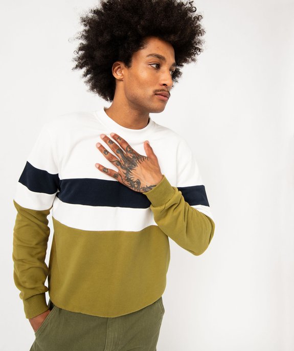 Sweat en maille bouclette tricolore homme vue2 - GEMO (HOMME) - GEMO