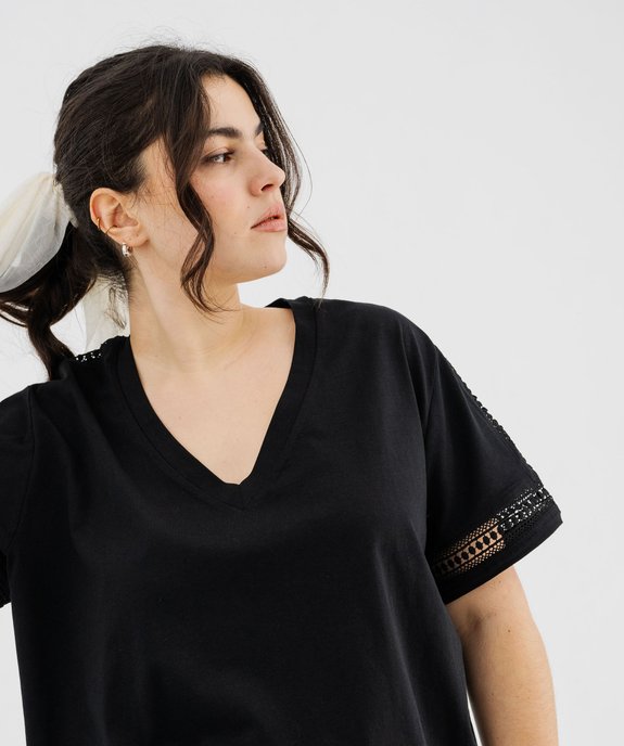 Tee-shirt manches courtes avec détails brodés femme grande taille vue2 - GEMO 4G GT - GEMO