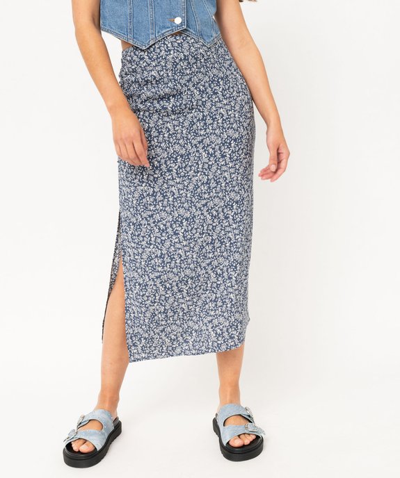 Jupe midi fendue en viscose fleurie femme vue1 - GEMO(FEMME PAP) - GEMO