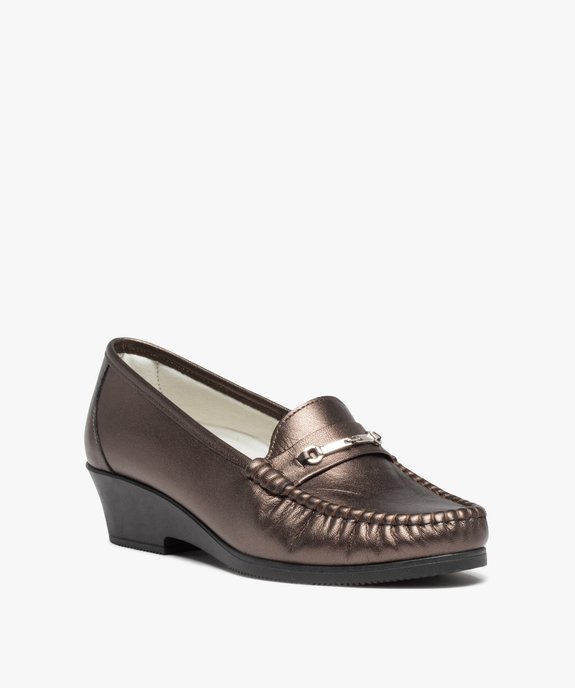 Mocassins femme confort dessus en cuir uni et à talon épais vue2 - G'FLEX - GEMO