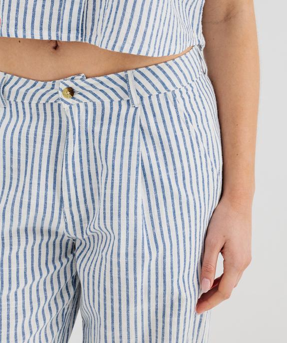 Pantalon large en coton rayé et texturé femme vue2 - GEMO(FEMME PAP) - GEMO