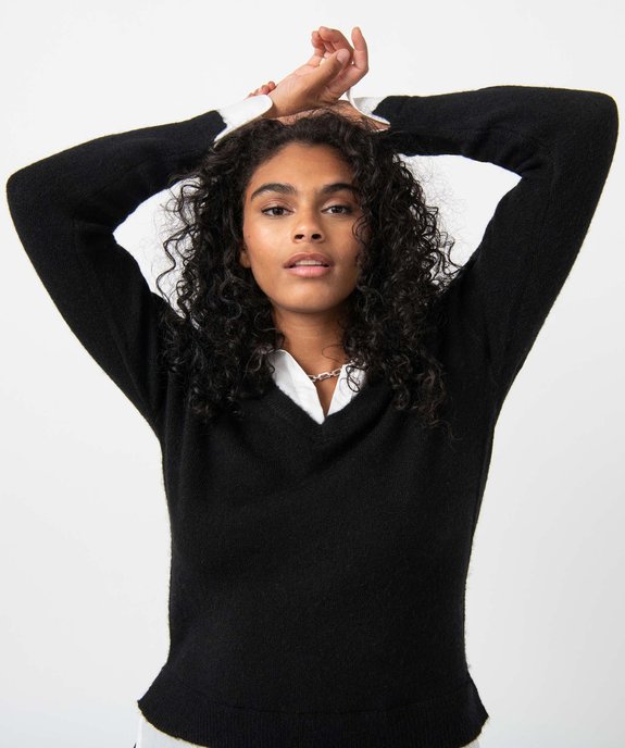 Pull femme avec col chemise effet 2 en 1 vue2 - GEMO(FEMME PAP) - GEMO