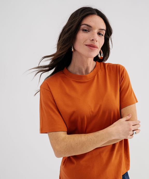 Tee-shirt manches courtes col rond uni en coton femme vue2 - GEMO 4G FEMME - GEMO