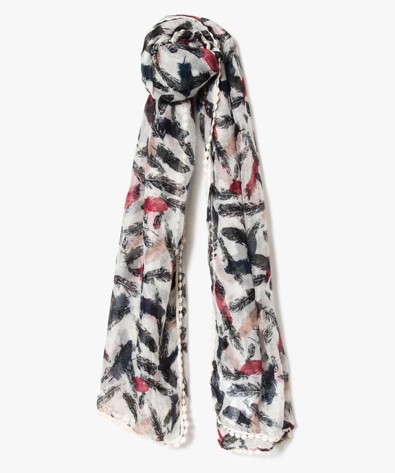 Grand foulard motif plumes et galons pompons plats vue1 - GEMO (ACCESS) - GEMO