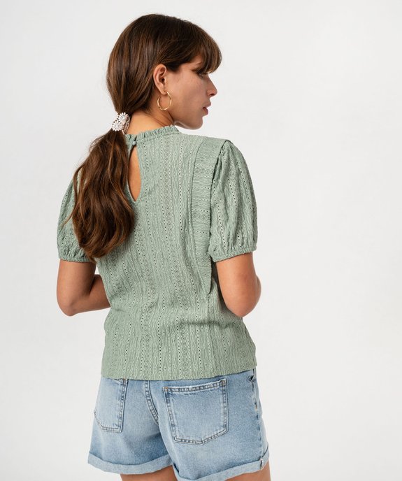 Tee-shirt manches courtes en maille ajourée à volants femme vue3 - GEMO(FEMME PAP) - GEMO