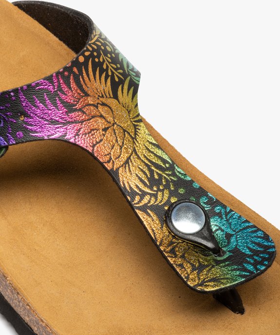 Mules femme à talon plat et bride entre-doigts multicolore  vue6 - GEMO (CASUAL) - GEMO