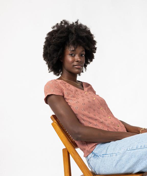 Tee-shirt manches courtes avec broderie ajourée femme vue1 - GEMO(FEMME PAP) - GEMO