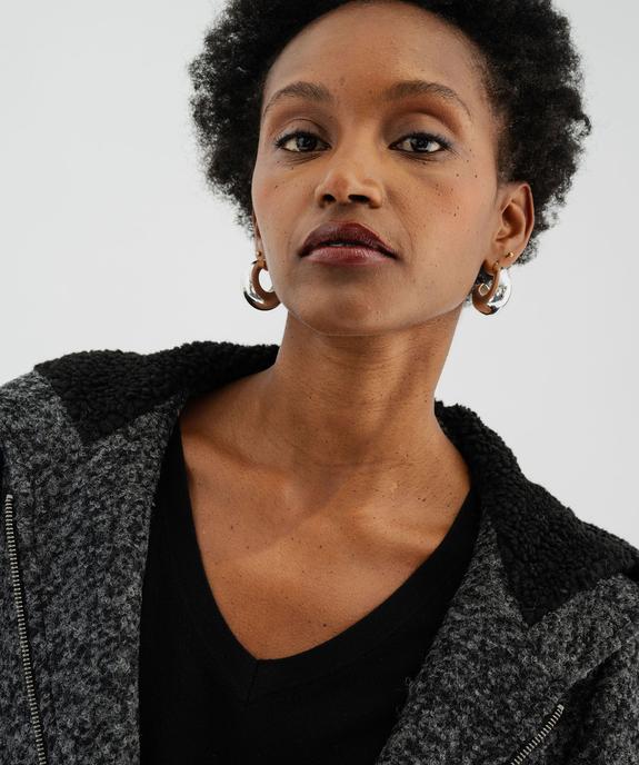 Manteau droit zippé en laine à capuche fourrée femme vue2 - GEMO(FEMME PAP) - GEMO